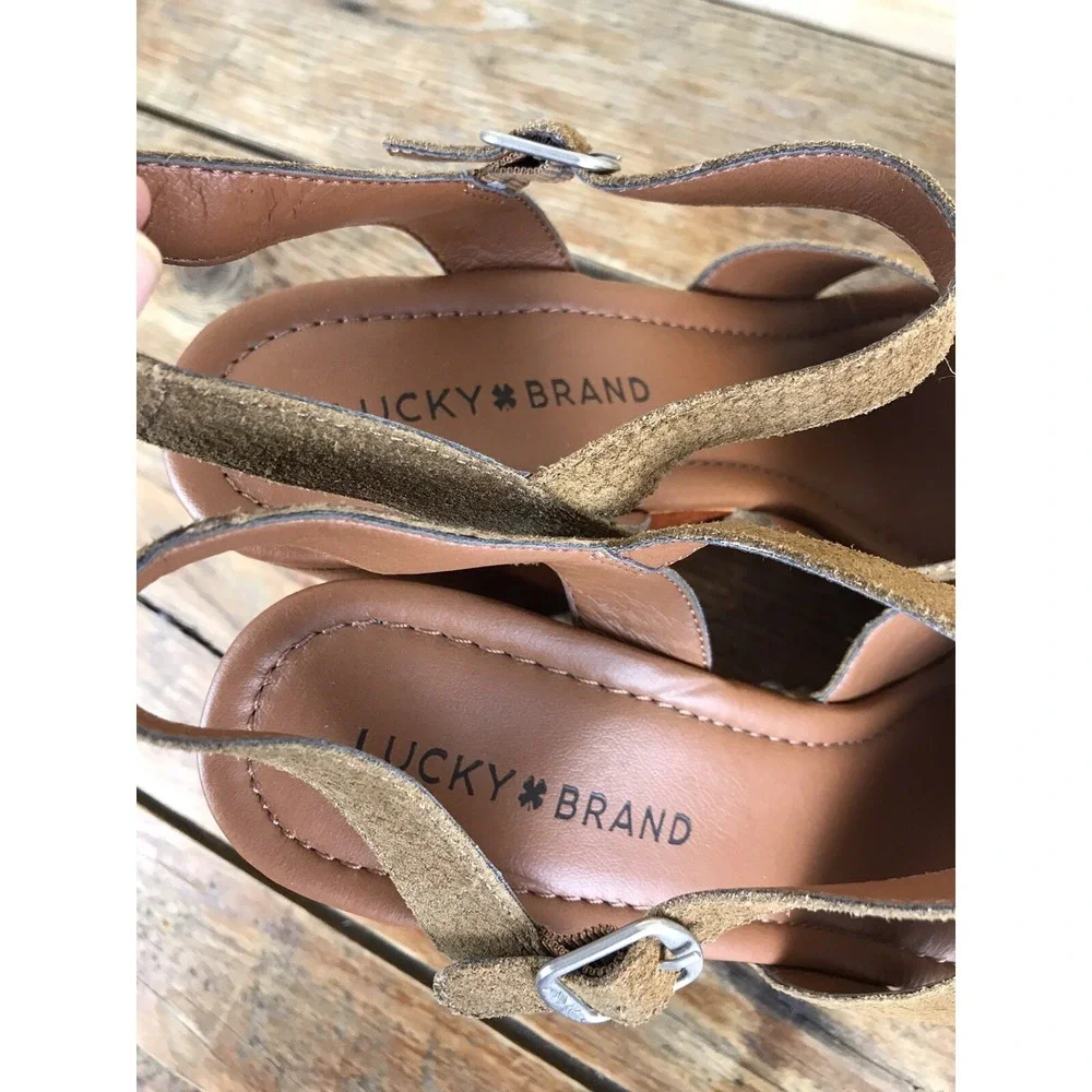 LUCKY BRAND 70s Look Studded Block Heel Sandal Suede Ankle Strap US 10 M EUR 40